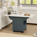MAYEERTY Folding Kitchen Island Table, Marble Texture Dining Table with Wheels, Storage Drawer & Rack, Space-Saving Multi-Purpose Table