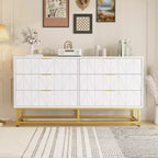 Commode à 6 tiroirs avec grand rangement, Organisateur de commode en bois avec pieds en métal, Commodes et chiffonniers pour Chambre, Salon, Couloir