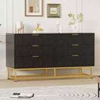 Commode à 6 tiroirs avec grand rangement, Organisateur de commode en bois avec pieds en métal, Commodes et chiffonniers pour Chambre, Salon, Couloir
