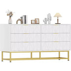 Commode à 6 tiroirs avec grand rangement, Organisateur de commode en bois avec pieds en métal, Commodes et chiffonniers pour Chambre, Salon, Couloir