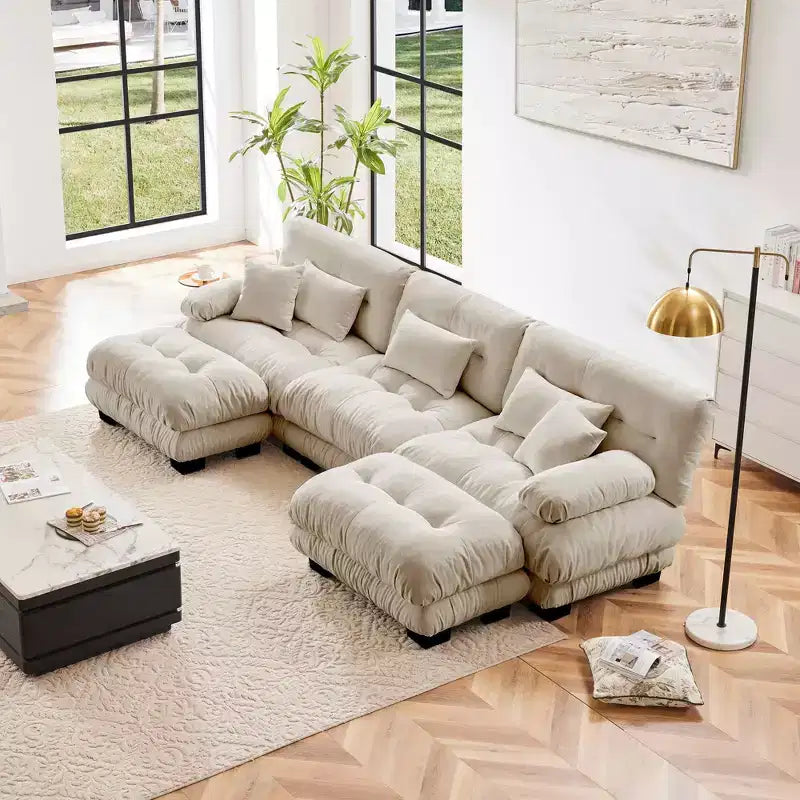 Canapé modulable de luxe MAYEERTY avec 2 poufs, canapé nuage en forme de U pour salon, couleur café clair