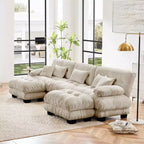 Canapé modulable de luxe MAYEERTY avec 2 poufs, canapé nuage en forme de U pour salon, couleur café clair