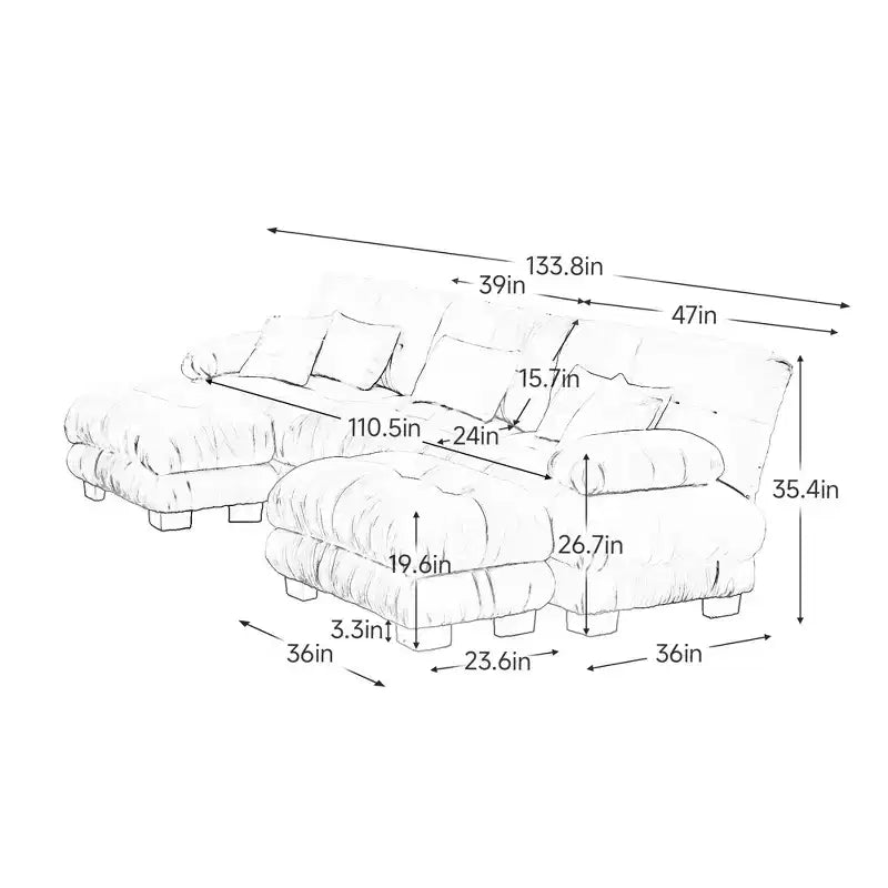 Canapé modulable de luxe MAYEERTY avec 2 poufs, canapé nuage en forme de U pour salon, couleur café clair