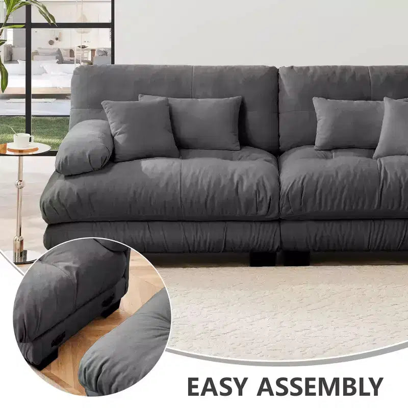 Canapé d'angle modulable de luxe MAYEERTY en forme de U avec 2 poufs pour salon, gris
