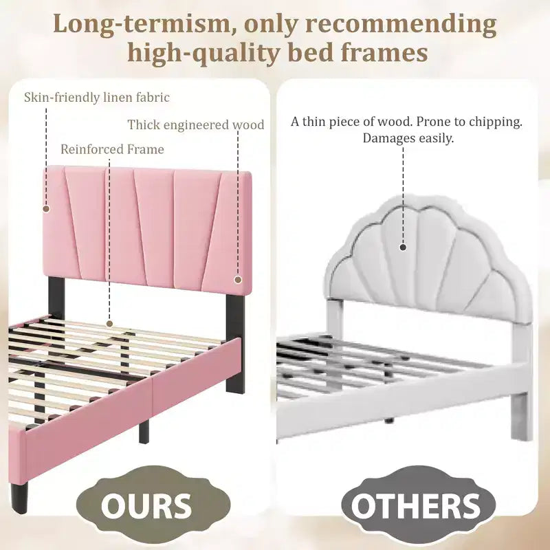 Cadre de lit double avec tête de lit réglable, lit plateforme rembourré en lin avec lattes en bois, pas besoin de sommier tapissier, assemblage facile, gris