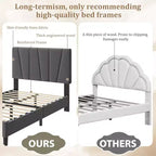 Cadre de lit double avec tête de lit réglable, lit plateforme rembourré en lin avec lattes en bois, pas besoin de sommier tapissier, assemblage facile, gris