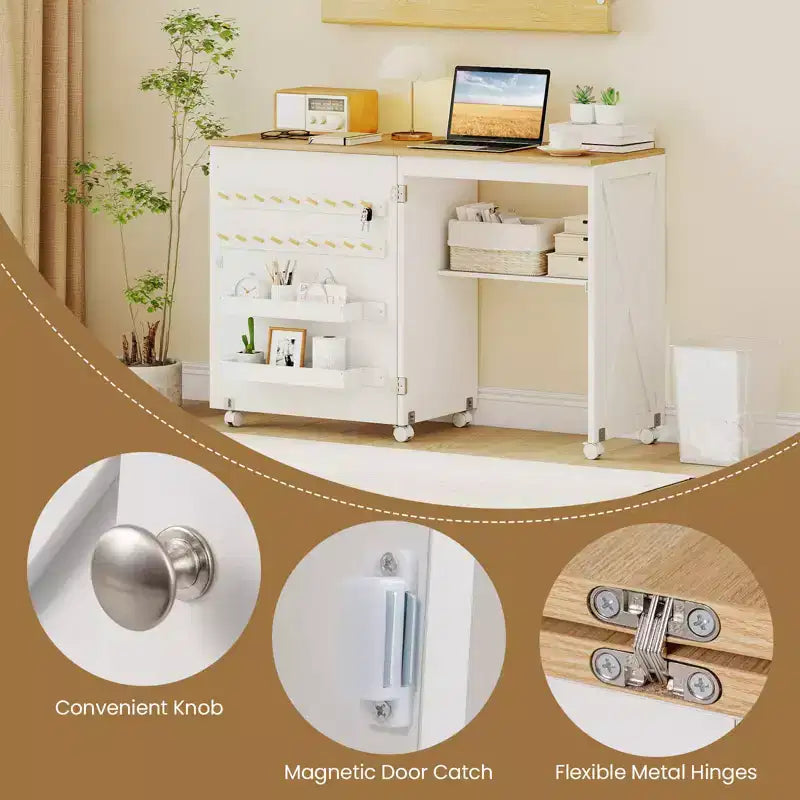 Table de couture pliante Costway avec étagère de rangement au design compact, 2 tiroirs et 18 chevilles