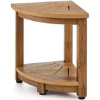 Corner Shower Bench 16.5 Inch Faux Wood Grain Stool with Storage Shelf 350 lbs Capacity Water Resistant Polystyrene with Drainage Holes