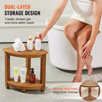 Banc de douche d'angle 42 cm aspect bois avec étagère de rangement Capacité 159 kg Polystyrène résistant à l'eau avec trous de drainage