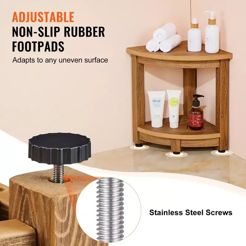 Banc de douche d'angle 42 cm aspect bois avec étagère de rangement Capacité 159 kg Polystyrène résistant à l'eau avec trous de drainage