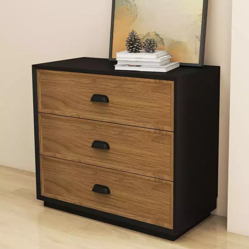 31.49 Commode verticale moderne à 4 tiroirs en noyer noir bicolore avec poignées en métal Gaoyangjiaju