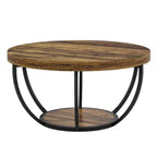 Table basse en bois, table basse de salon ronde à 2 niveaux avec étagères de rangement