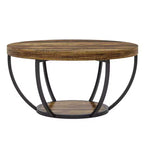 Table basse en bois, table basse de salon ronde à 2 niveaux avec étagères de rangement