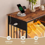 Commode à 6 tiroirs avec penderie, commode avec station de charge et lumières LED, commodes pour enfants avec porte-chaussures, commode pour chambre à coucher