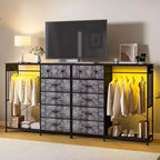 Commode à 6 tiroirs avec penderie, commode avec station de charge et lumières LED, commodes pour enfants avec porte-chaussures, commode pour chambre à coucher