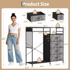 Commode à 6 tiroirs avec penderie, commode avec station de charge et lumières LED, commodes pour enfants avec porte-chaussures, commode pour chambre à coucher