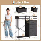 Commode à 6 tiroirs avec penderie, commode avec station de charge et lumières LED, commodes pour enfants avec porte-chaussures, commode pour chambre à coucher