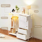 Commode à 6 tiroirs avec penderie, commode avec station de charge et lumières LED, commodes pour enfants avec porte-chaussures, commode pour chambre à coucher