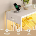 Commode à 6 tiroirs avec penderie, commode avec station de charge et lumières LED, commodes pour enfants avec porte-chaussures, commode pour chambre à coucher