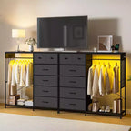 Commode à 6 tiroirs avec penderie, commode avec station de charge et lumières LED, commodes pour enfants avec porte-chaussures, commode pour chambre à coucher