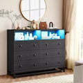 6 Drawers Wood Dresser for Bedroom with Open Shelves,47 Inch Wide,Charging Station