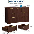 Commode à 7 tiroirs cannelés, commode moderne de 120 cm de large avec poignée métallique pour chambre à coucher, noyer