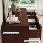 Commode à 7 tiroirs cannelés, commode moderne de 120 cm de large avec poignée métallique pour chambre à coucher, noyer