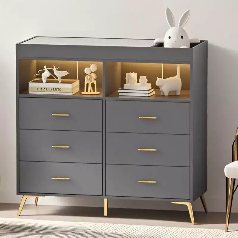 Commode de chambre de bébé avec table à langer et lumières LED, commode de bébé à 6 tiroirs avec ports USB, certifiée anti-basculement
