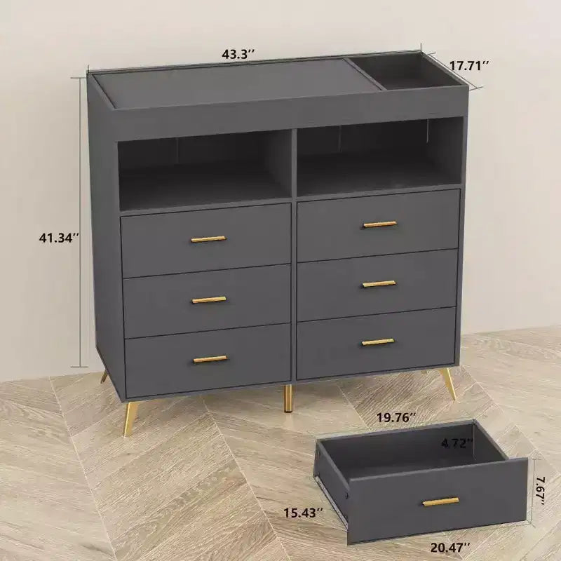 Commode de chambre de bébé avec table à langer et lumières LED, commode de bébé à 6 tiroirs avec ports USB, certifiée anti-basculement