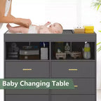 Commode de chambre de bébé avec table à langer et lumières LED, commode de bébé à 6 tiroirs avec ports USB, certifiée anti-basculement