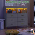 Commode de chambre de bébé avec table à langer et lumières LED, commode de bébé à 6 tiroirs avec ports USB, certifiée anti-basculement