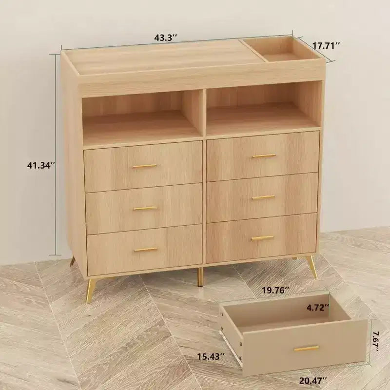 Commode de chambre de bébé avec table à langer et lumières LED, commode de bébé à 6 tiroirs avec ports USB, certifiée anti-basculement