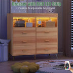 Commode de chambre de bébé avec table à langer et lumières LED, commode de bébé à 6 tiroirs avec ports USB, certifiée anti-basculement