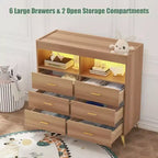 Commode de chambre de bébé avec table à langer et lumières LED, commode de bébé à 6 tiroirs avec ports USB, certifiée anti-basculement