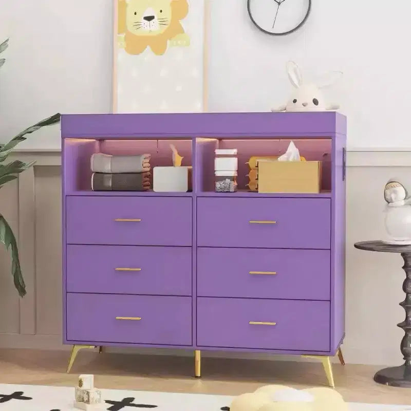 Commode de chambre de bébé avec table à langer et lumières LED, commode de bébé à 6 tiroirs avec ports USB, certifiée anti-basculement