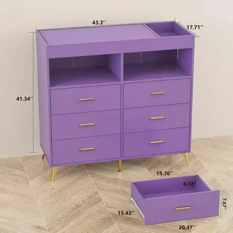 Commode de chambre de bébé avec table à langer et lumières LED, commode de bébé à 6 tiroirs avec ports USB, certifiée anti-basculement