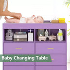 Commode de chambre de bébé avec table à langer et lumières LED, commode de bébé à 6 tiroirs avec ports USB, certifiée anti-basculement