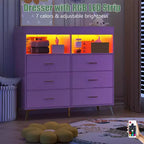Commode de chambre de bébé avec table à langer et lumières LED, commode de bébé à 6 tiroirs avec ports USB, certifiée anti-basculement