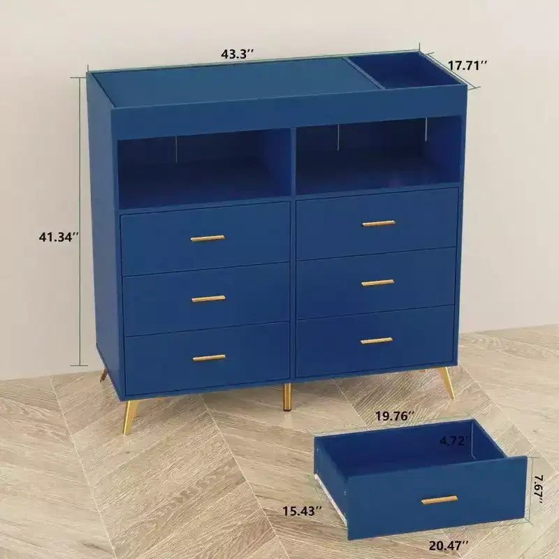 Commode de chambre de bébé avec table à langer et lumières LED, commode de bébé à 6 tiroirs avec ports USB, certifiée anti-basculement