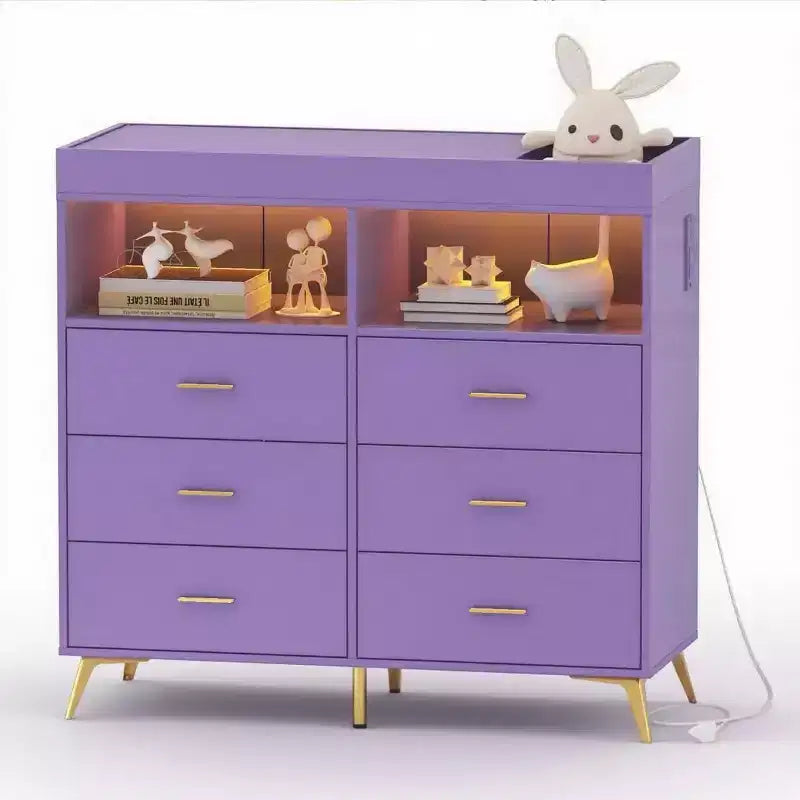 Commode de chambre de bébé avec table à langer et lumières LED, commode de bébé à 6 tiroirs avec ports USB, certifiée anti-basculement