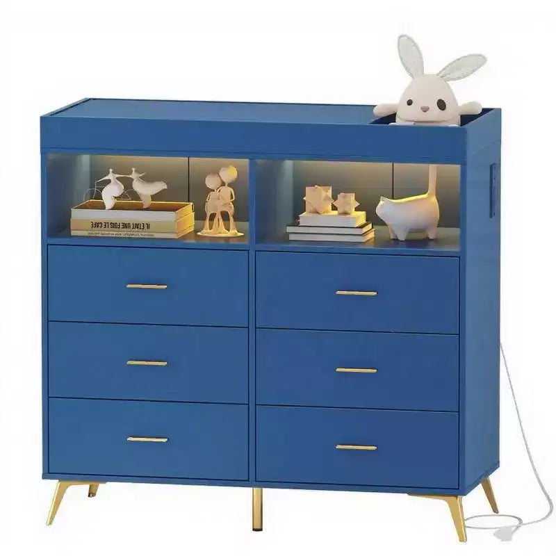Commode de chambre de bébé avec table à langer et lumières LED, commode de bébé à 6 tiroirs avec ports USB, certifiée anti-basculement