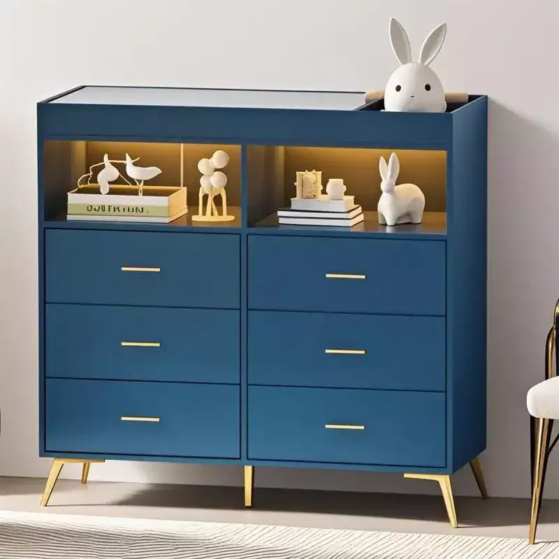 Nursery Dresser with Changing Station & LED Lights, 6-Drawer Baby Dresser with USB Ports, Tip-Resistant Certified