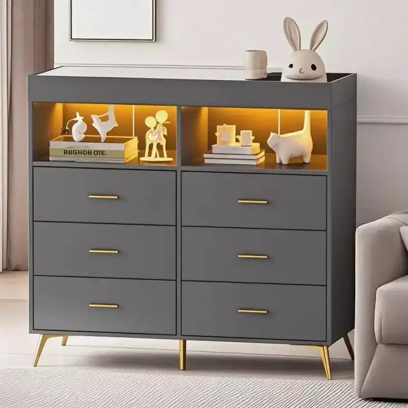 Commode de chambre de bébé avec table à langer et lumières LED, commode de bébé à 6 tiroirs avec ports USB, certifiée anti-basculement