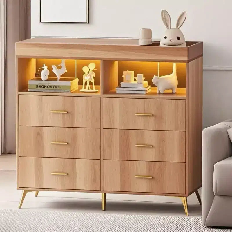 Commode de chambre de bébé avec table à langer et lumières LED, commode de bébé à 6 tiroirs avec ports USB, certifiée anti-basculement