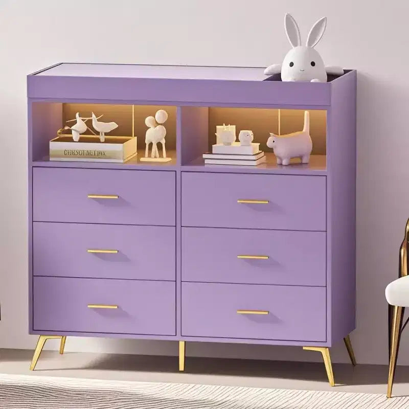 Commode de chambre de bébé avec table à langer et lumières LED, commode de bébé à 6 tiroirs avec ports USB, certifiée anti-basculement