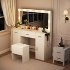 Coiffeuse de maquillage Acekool avec miroir, coiffeuse moderne blanche avec tiroirs et tabouret de rangement, pour chambre à coucher ou appartement