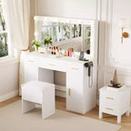 Coiffeuse de maquillage Acekool avec miroir, coiffeuse moderne blanche avec tiroirs et tabouret de rangement, pour chambre à coucher ou appartement