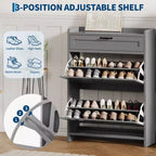 Meuble à chaussures avec 2 abattants et 1 tiroir supérieur, organisateur de chaussures en bois avec étagère réglable, meuble de rangement autonome pour l'entrée et le salon