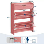 Meuble à chaussures avec 2 abattants et 1 tiroir supérieur, organisateur de chaussures en bois avec étagère réglable, meuble de rangement autonome pour l'entrée et le salon