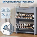 Meuble à chaussures avec 2 abattants et 1 tiroir supérieur, organisateur de chaussures en bois avec étagère réglable, meuble de rangement autonome pour l'entrée et le salon